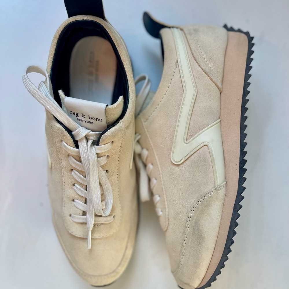 Rag & Bone Retro Runner Cream Sneakers Suede Low-Top